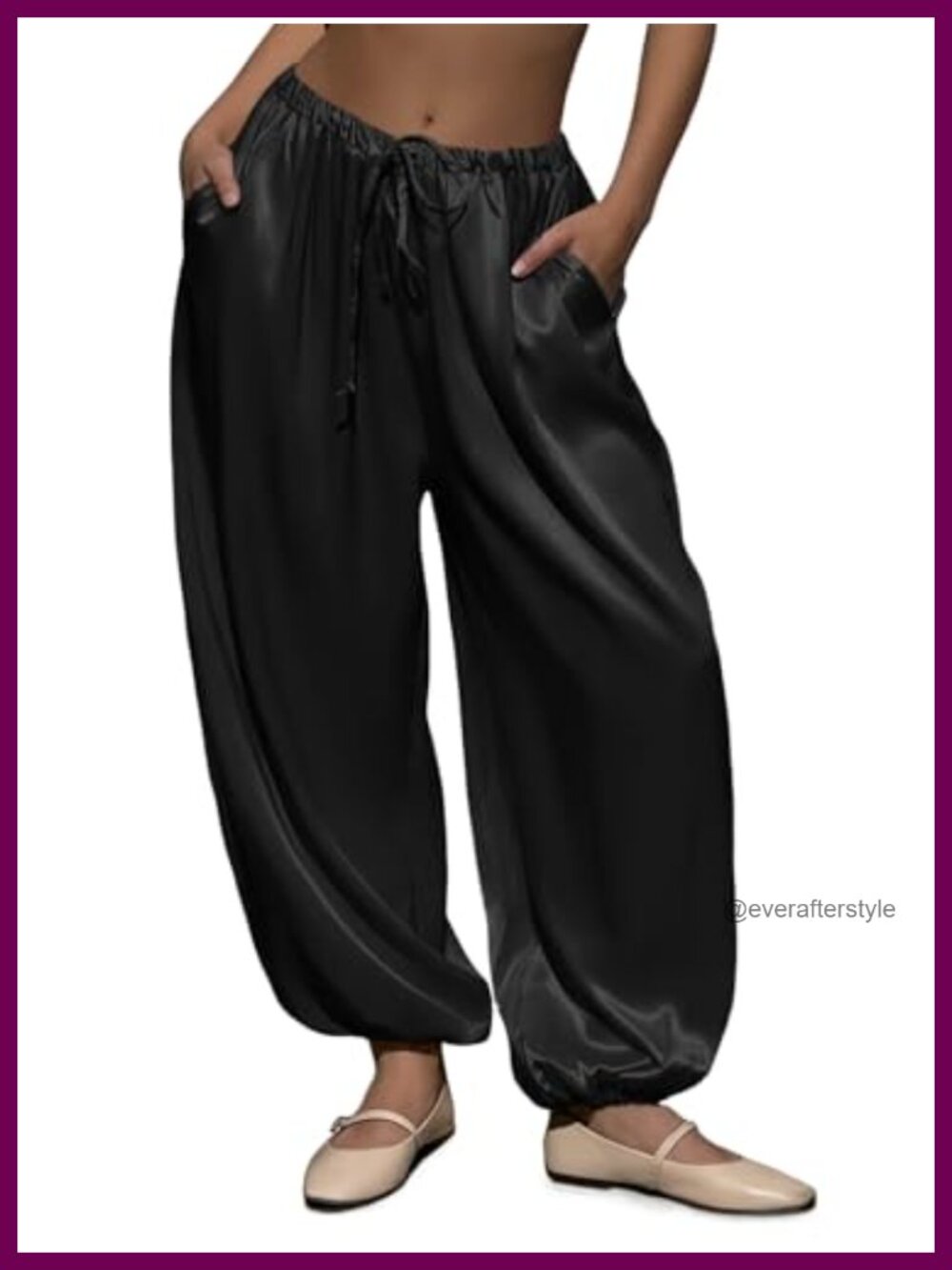 Satin Harem Pants Baggy Barrel Leg Drawstring Waist with Pockets